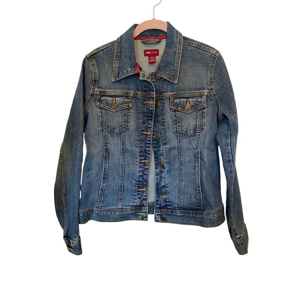 H&M L.O.G.G. Jean Jacket Denim Size 10 Utility Cotton Dark Wash LOGG Buttons - Picture 12 of 12